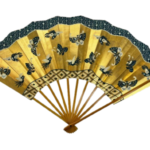 “butterflies in gold – dance of elegance” handcrafted folding fan by jumatsuya fukui, kyoto(pre owned / boxed / no.10 butterflies in gold – dance of elegance)