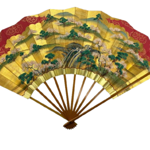 “seasons of kyoto – waterfall and maple harmony” double sided handcrafted folding fan by jumatsuya fukui, kyoto(pre owned / boxed / no.12 seasons of kyoto – waterfall and maple harmony )