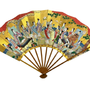 “courtly elegance – twelve beauties of the golden pavilion” handcrafted folding fan by jumatsuya fukui, kyoto(pre owned / boxed / no.18)