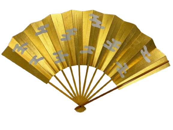 “golden harmony” folding fan – jumatsuya fukui, kyoto (pre owned / boxed / no.2 golden harmony )