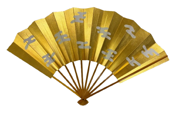 “golden harmony” folding fan – jumatsuya fukui, kyoto (pre owned / boxed / no.2 golden harmony )