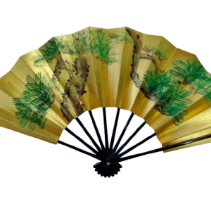 Golden Pine Japanese Folding Fan — Traditional Hand-Painted Art (Pre-Owned /No.31B )