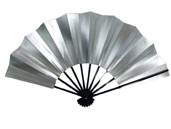 Silver Japanese Dance Fan — Premium Metallic Foil Finish (Pre-Owned /No. 32C ) - 画像 (2)