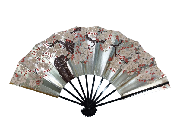 Gold & Silver Japanese Dance Fan(Plum Blossom & cherry blossoms ) — Luxury Art (Pre-Owned /No.36G ) - 画像 (2)