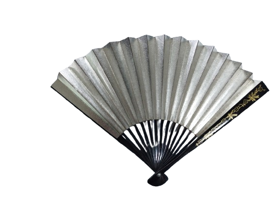 Gold & Silver Reversible Japanese Dance Fan — Black Lacquer Ribs with Gold Accents(Pre-Owned /No.38 I ) - 画像 (2)