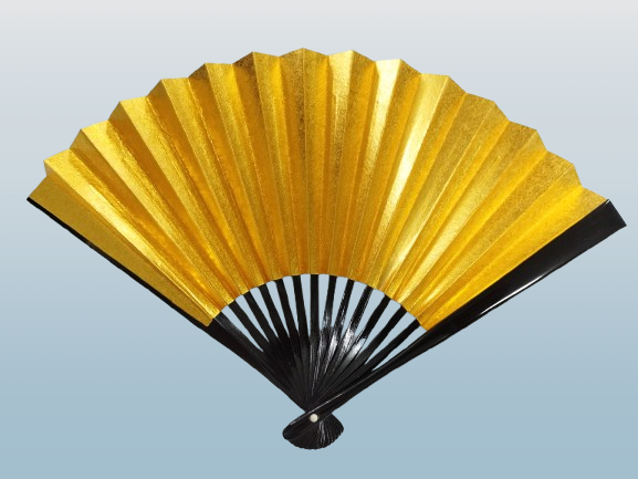 Reversible Gold & Silver Japanese Dance Fan — Black Lacquer Finish(Pre-Owned /No. 41 )