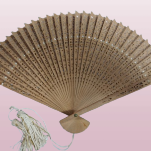 Premium Hand-Carved Wooden Japanese Folding Fan — Fine Lacework Design with Tassel(Pre-Owned /No. 43 )