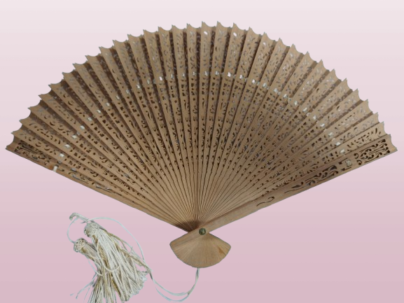 Premium Hand-Carved Wooden Japanese Folding Fan — Fine Lacework Design with Tassel(Pre-Owned /No. 43 )