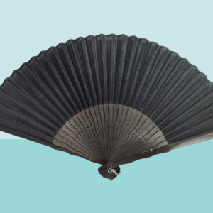 Black Japanese Folding Fan — Classic Fabric Design with Carved Bamboo Ribs(Pre-Owned /No. 45 )