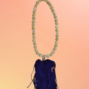 Traditional Japanese Buddhist Prayer Beads — White Stone with Purple Tassel(Pre-Owned /No. 46 )